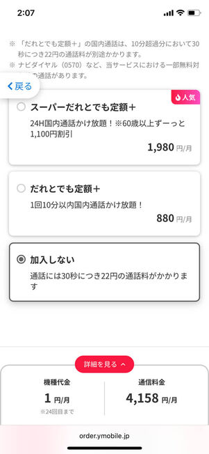 通話オプション