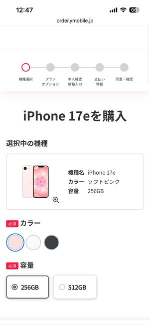 カラーと容量を選択する