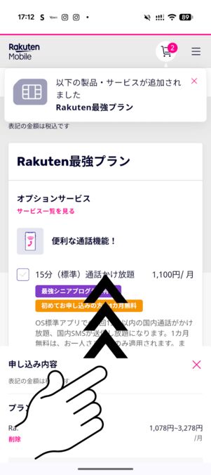加入したいオプションにチェックを入れつつ画面をスクロール
