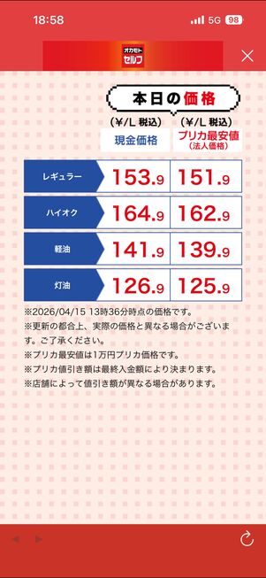 本日の価格