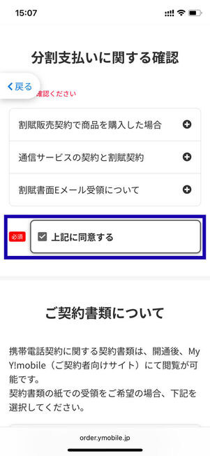 支払いに関する同意