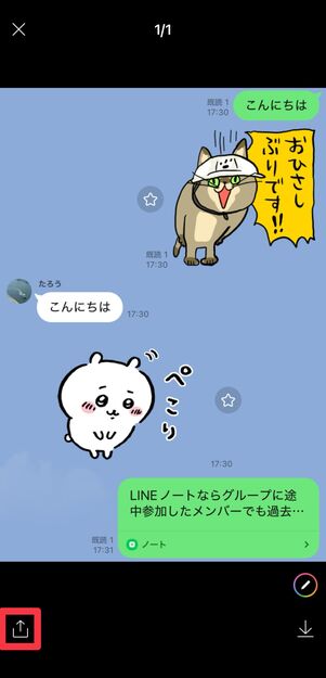 画面左下の共有ボタンをタップする