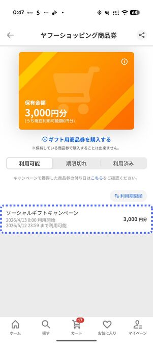 利用開始時期と有効期限を確認できる