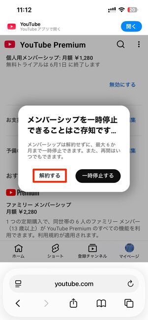 一時停止も選択できる
