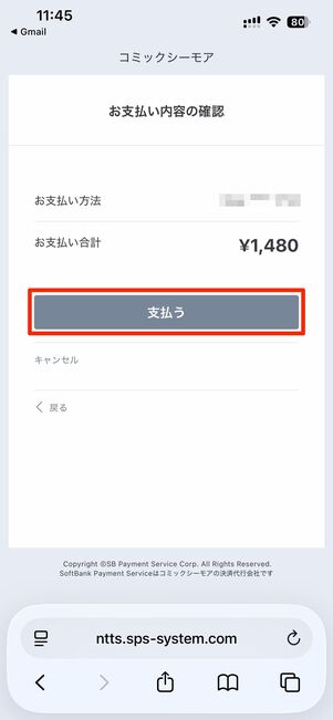 クレジットカードを選択した場合は、カード情報を入力する