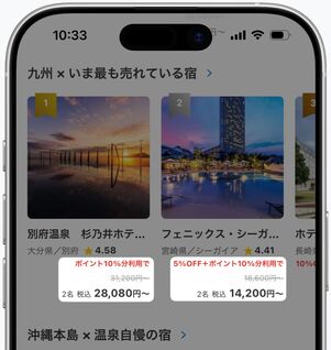 ヤフートラベル：トップ画面