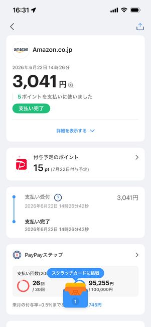 日々の決済金額　Amazon