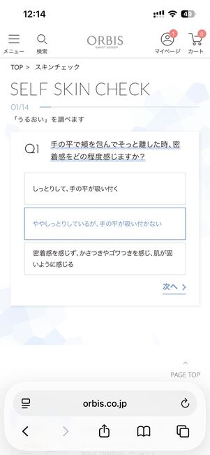 セルフスキンチェックで肌状態やおすすめアイテムを教えてくれる
