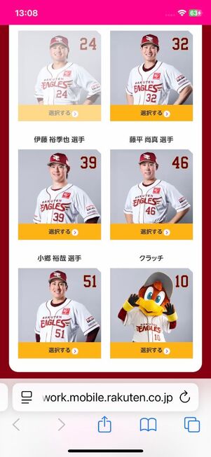 応援したい選手を1人選択する