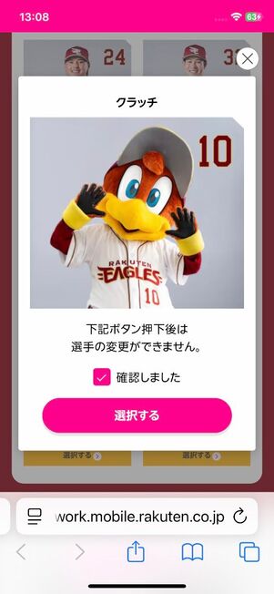 「確認しました」にチェックを入れて「選択する」ボタンをタップする