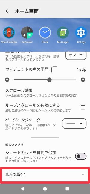 [高度な設定]をタップ