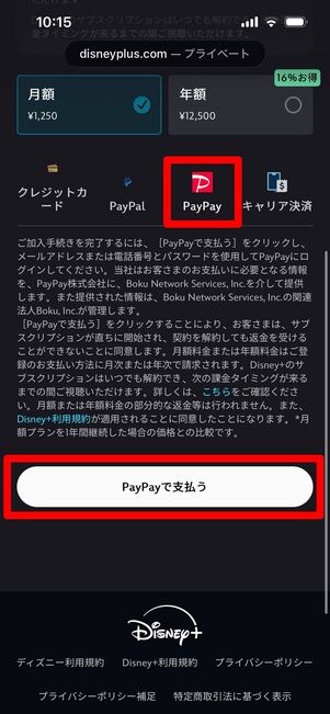 ディズニープラス　登録　PayPay