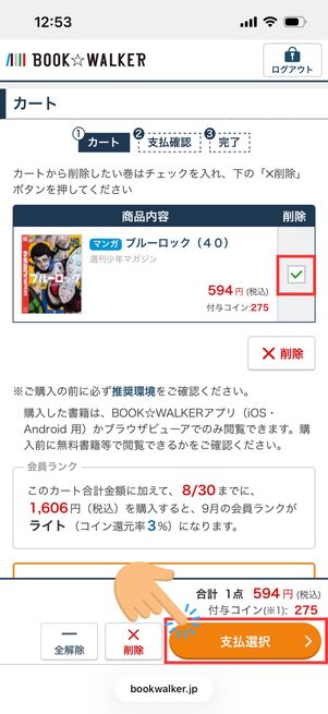 支払い方法の選択へ　PayPay