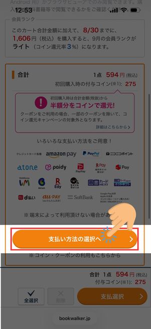 支払い方法の選択へ　PayPay