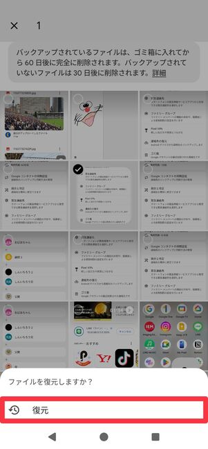 確認画面が表示されるので[復元]をタップ