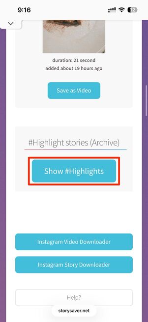 Show #Highlightsをタップでハイライトが表示される