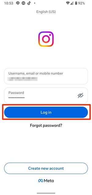 インスタアカウントの情報を入力してログイン