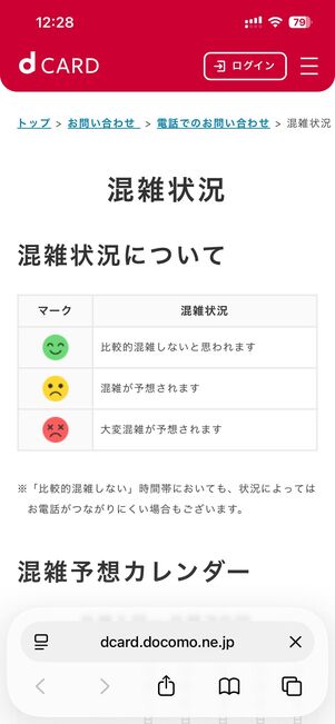 dカード問い合わせ混雑予想カレンダー