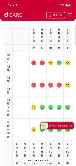dカード問い合わせ混雑予想カレンダー