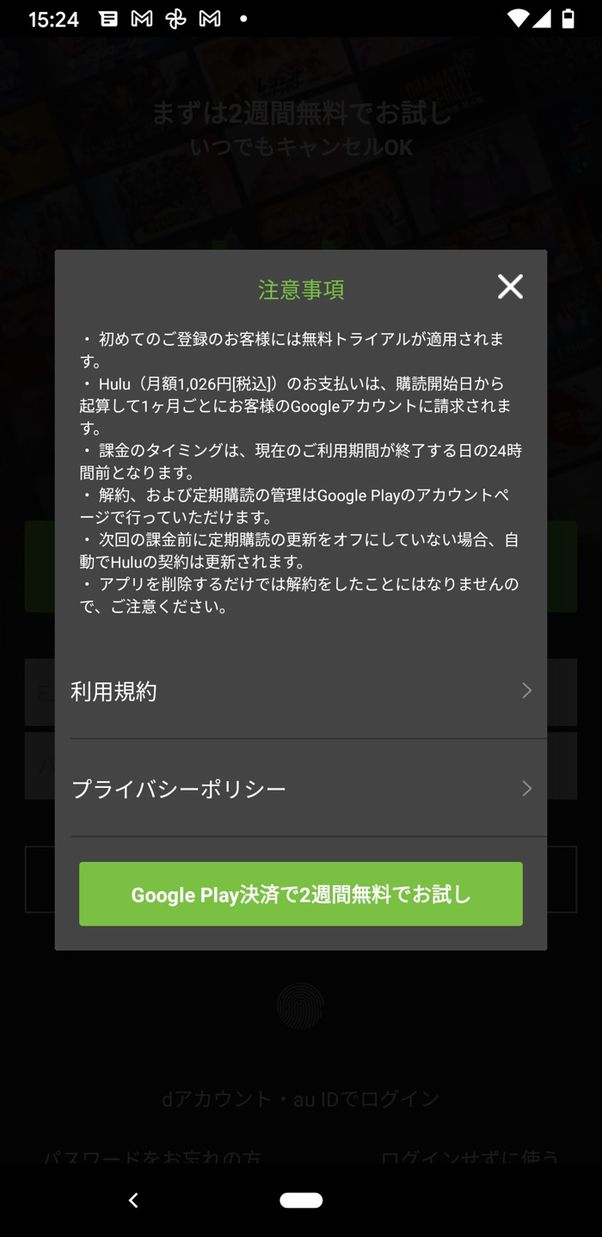 Hulu GooglePlay決済