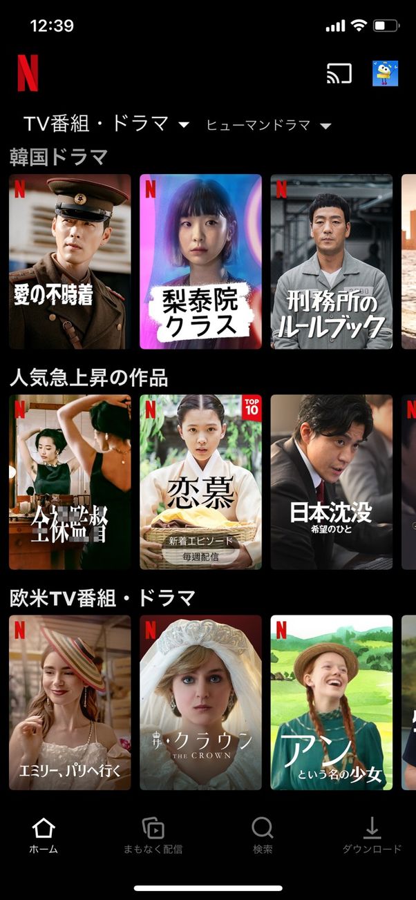 Netflix ジャンル別表示