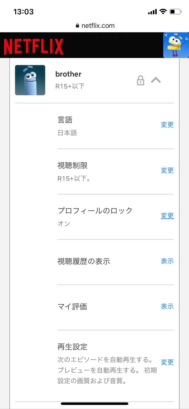 Netflix プロフィール設定