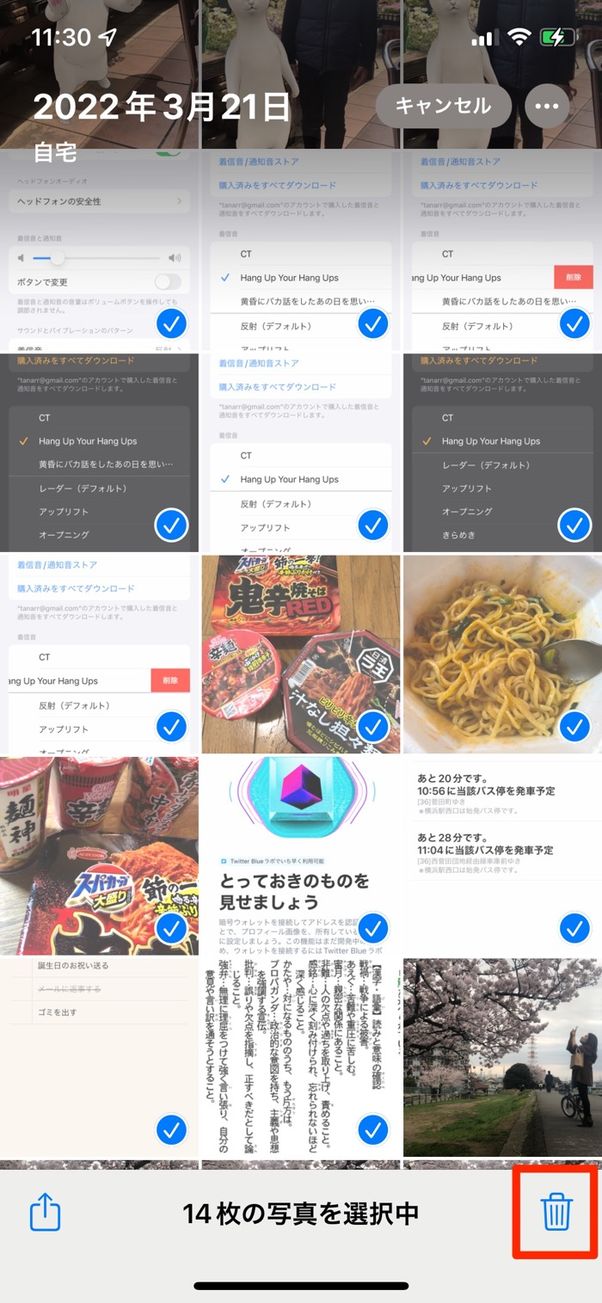 ゴミ箱ボタンをタップ