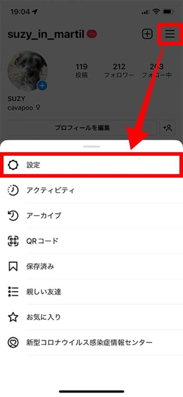 設定をタップ
