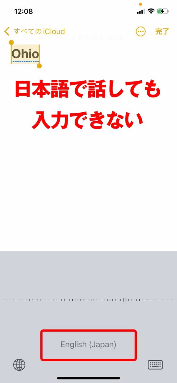 音声入力すると日本語が入力されない