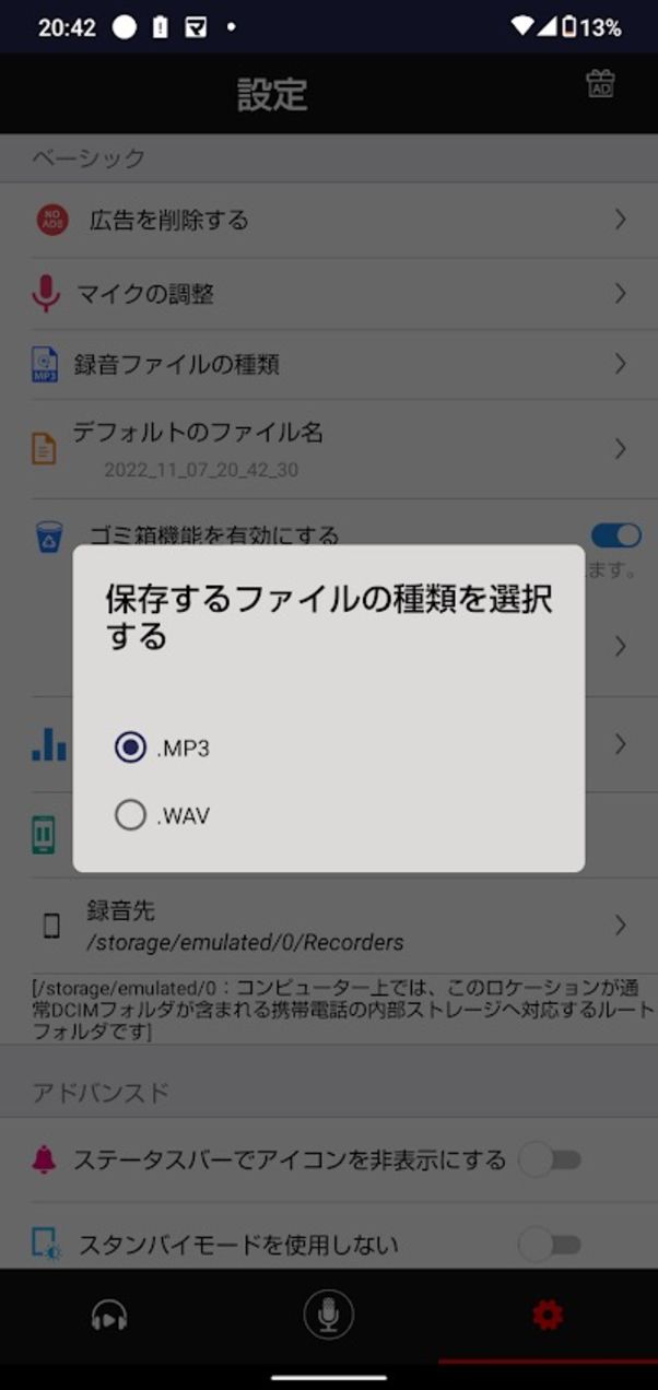 ボイスレコーダー ファイルの種類