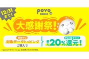 povo、トッピング購入で最大20%還元キャンペーンを実施　20GB以上のデータ追加が対象