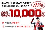 楽天カード、新規入会で最大1万ポイント付与のキャンペーンを実施中　9月20日まで