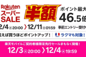 楽天スーパーSALE、12月4日20時よりスタート　開始2時間限定クーポンも配布中