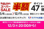 楽天スーパーSALE、12月4日20時よりスタート　開始2時間限定クーポンも配布中